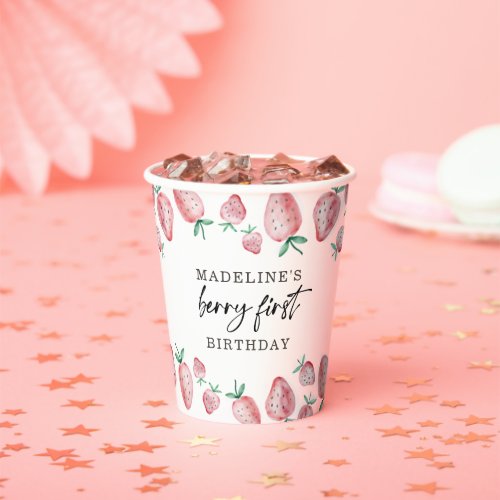 Strawberry Berry Sweet Girl First Birthday Paper C Paper Cups