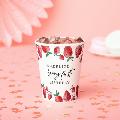 Strawberry Berry Sweet Girl First Birthday Paper Cups