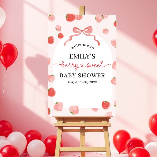 Strawberry Berry Sweet Girl's Baby Shower Welcome  Foam Board (Creator Uploaded)
