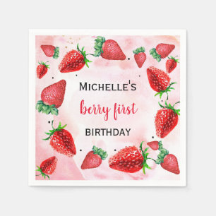 Strawberry Berry Sweet Girl's Birthday Napkins