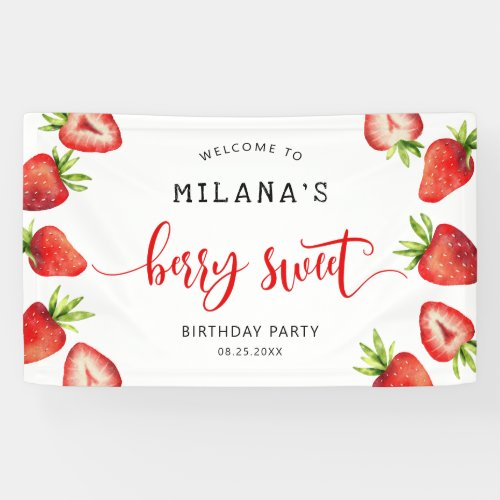 Strawberry Berry Sweet Girls Birthday Party  Banner