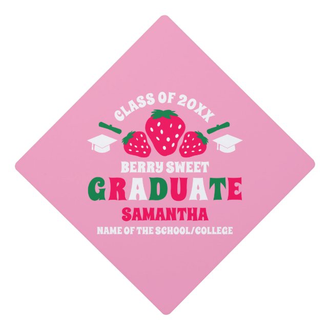 Strawberry Berry Sweet  Graduation Cap Topper (Front)