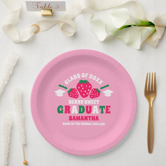 Strawberry Berry Sweet Graduation Party Paper Plates (Wedding)