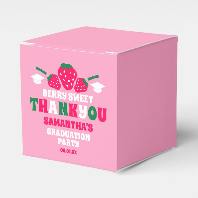 Strawberry Berry Sweet Graduation Party Thank You Favor Boxes (Front Side)
