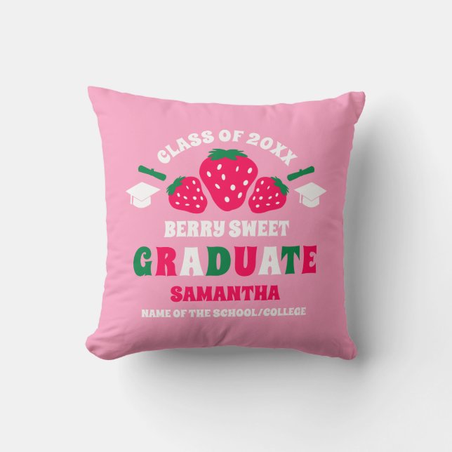 Strawberry Berry Sweet Graduation Throw Pillow (Front)