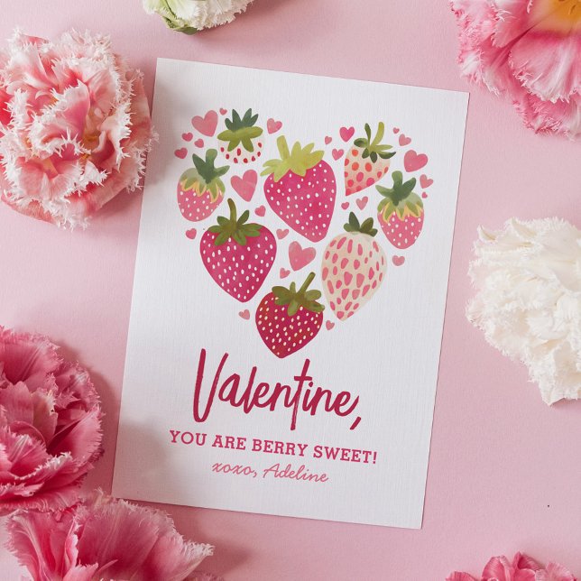 Strawberry Berry Sweet Kids Valentines Day Note Card (Creator Uploaded)