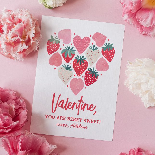 Strawberry Berry Sweet Kids Valentines Day Note Card (Creator Uploaded)