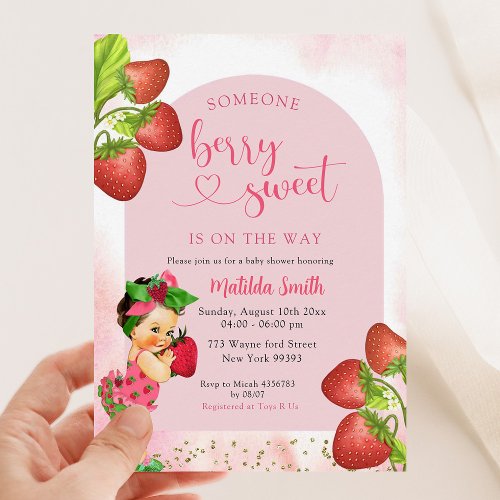 Strawberry Berry Sweet Mexican Girl Baby Shower Invitation