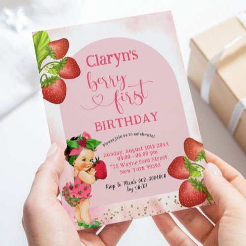 Strawberry Berry Sweet Mexican Girl First Birthday Invitation