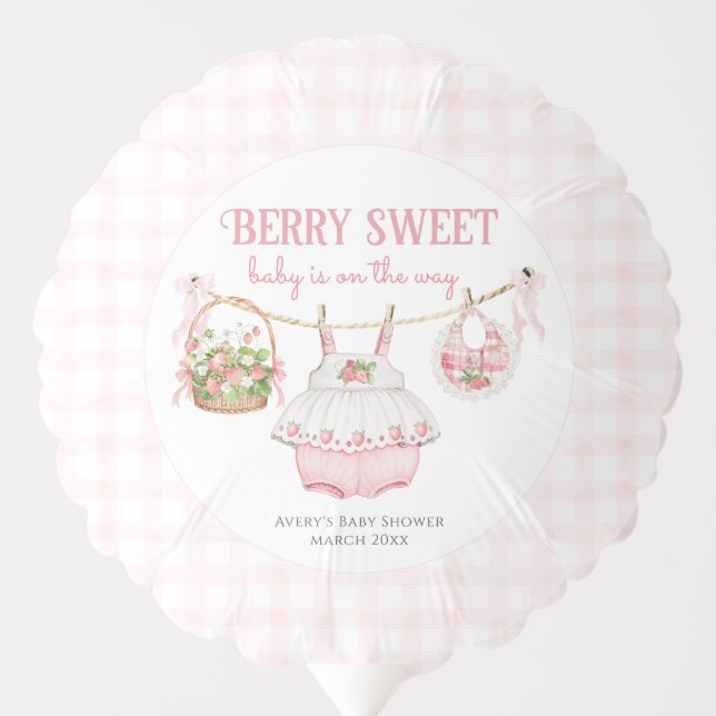 Strawberry Berry Sweet Modern Baby Girl Shower Balloon (Front)