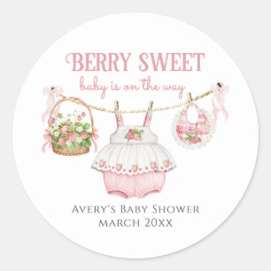 Strawberry Berry Sweet Modern Baby Girl Shower Classic Round Sticker