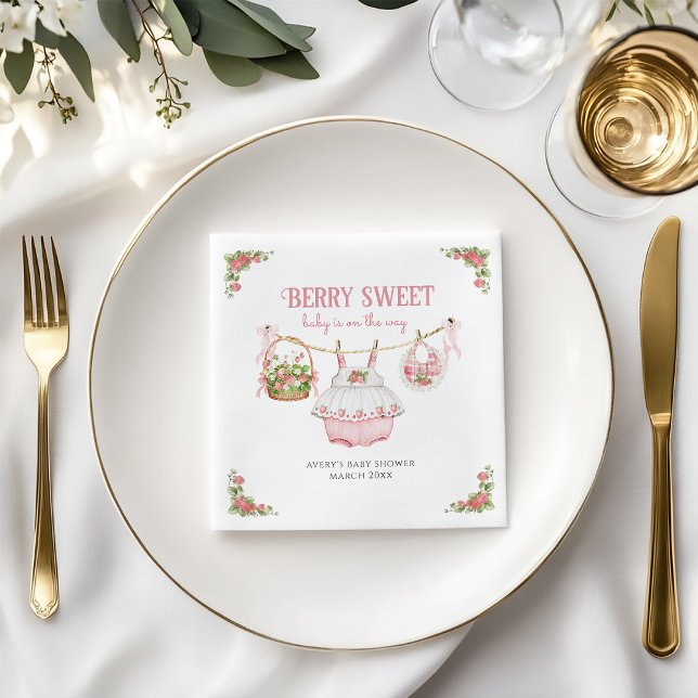 Strawberry Berry Sweet Modern Baby Girl Shower Napkins (Creator Uploaded)