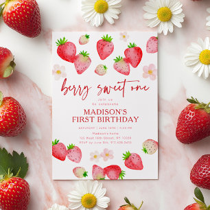 Strawberry Berry Sweet One First Birthday Invitation