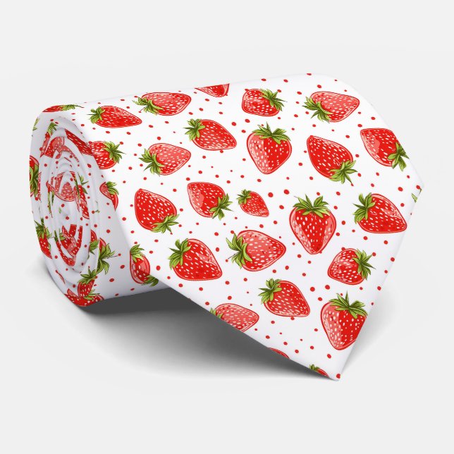 Strawberry Berry Sweet Pattern Neck Tie (Rolled)
