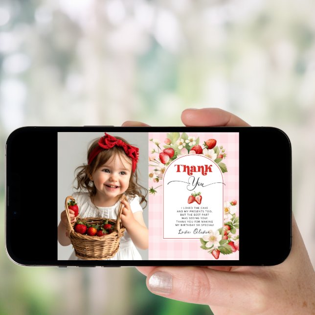 Strawberry berry sweet photo thank you card (Front Digital)