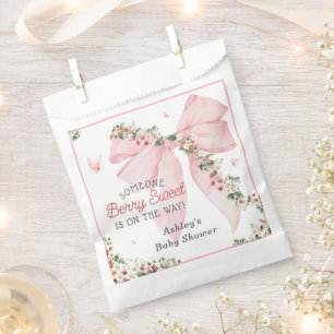 Strawberry Berry Sweet Pink Bow Baby Shower Favor Bag