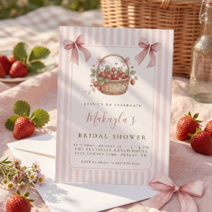 Strawberry Berry Sweet Pink Bow Bridal shower Invitation