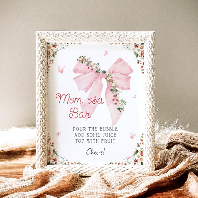 Strawberry Berry Sweet Pink Bow Mom-osa Bar Poster (Creator Uploaded)
