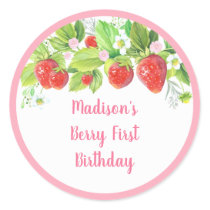 Strawberry Berry Sweet Pink Floral Birthday Classic Round Sticker