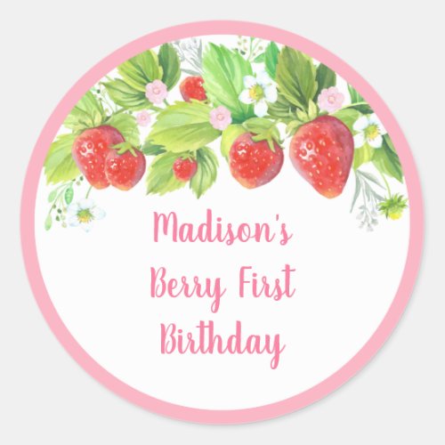 Strawberry Berry Sweet Pink Floral Birthday Classic Round Sticker