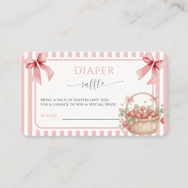 Strawberry Berry Sweet Pink Stripe Bow Baby shower Enclosure Card (Front)