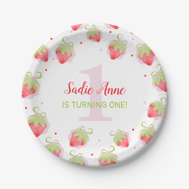 Strawberry Berry Sweet Red Berries Birthday Paper Plates (Front)