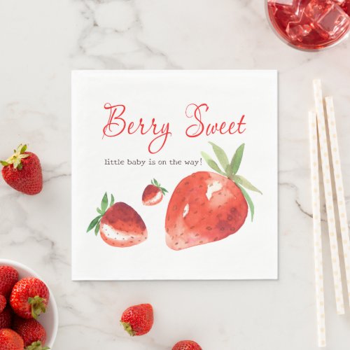 Strawberry Berry Sweet Red Watercolor Baby Shower Napkins