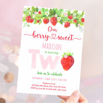 Strawberry Berry Sweet Second Birthday Invitation