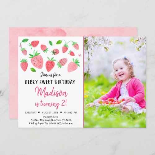 Strawberry Berry Sweet Second Birthday Invitation