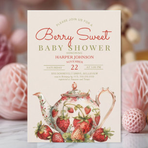 Strawberry Berry Sweet Teapot Baby Shower Invitation