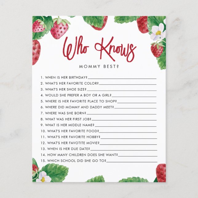 Strawberry Berry Sweet Who Knows Mommy Game (Front)