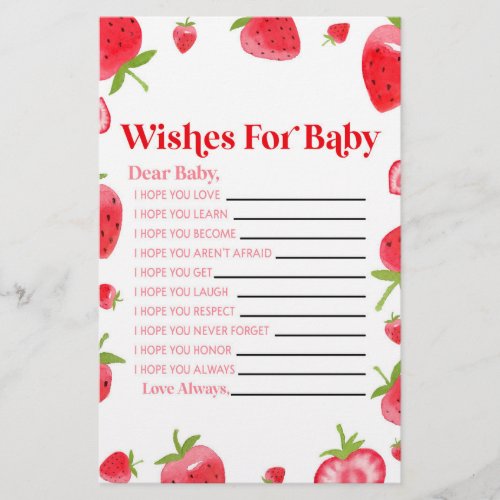 Strawberry Berry Wishes For Baby Shower Activity Stationery
