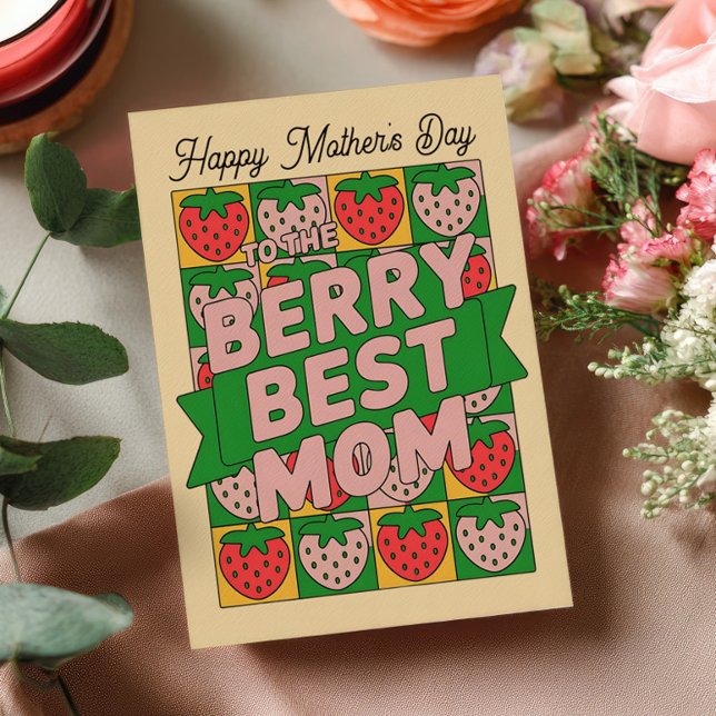 StrawBerry Best Mom Retro Happy Mother's Day Holiday Card (Creator Uploaded)