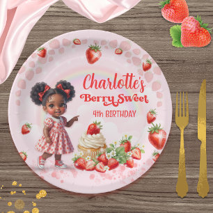 Strawberry Birthday, Afro Baby Berry Birthday Paper Plates