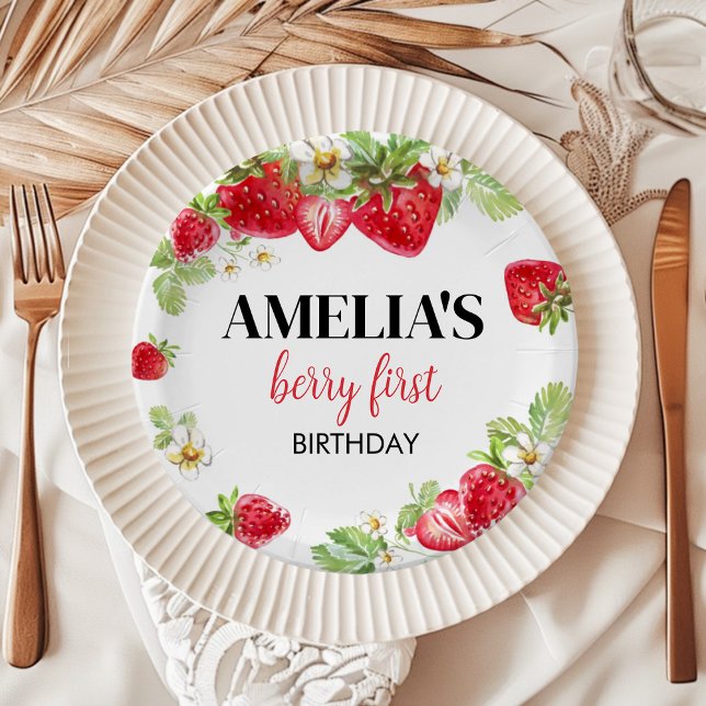 Strawberry Birthday Baby Shower Paper Plates (Creator Uploaded)