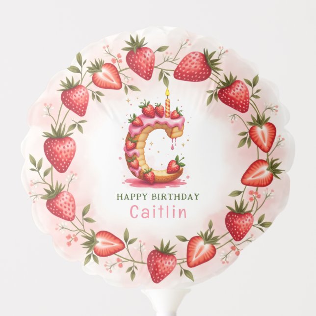 Strawberry Birthday Balloon Letter C Cake (Front)