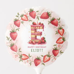 Strawberry Birthday Balloon Letter E Cake