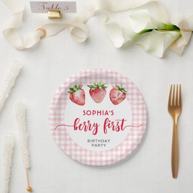 Strawberry Birthday Berry First Paper Plates (Wedding)