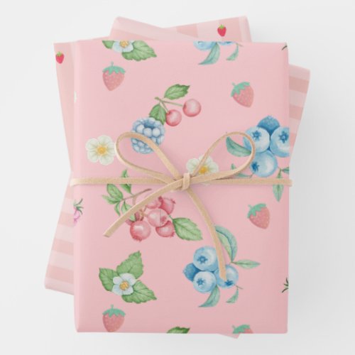 Strawberry  Birthday Berry first Pink Wrapping Paper Sheets