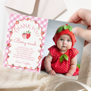 Strawberry Birthday Berry Much Photo Thanks Card