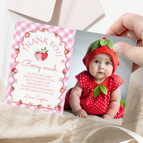 Strawberry Birthday Berry Much Photo Thanks Card