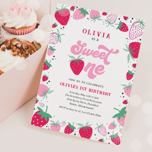 Strawberry Birthday Berry Sweet Birthday Party Invitation