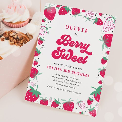 Strawberry Birthday Berry Sweet Birthday Party Invitation