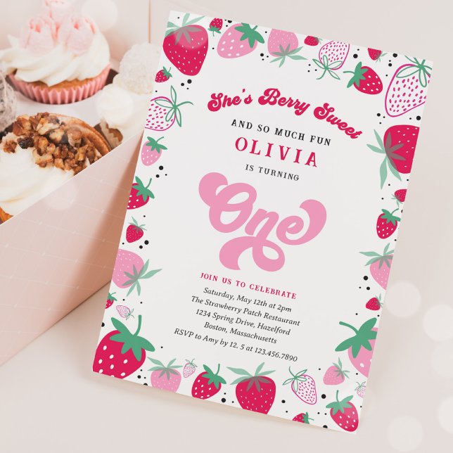 Strawberry Birthday Berry Sweet Birthday Party Invitation (Creator Uploaded)