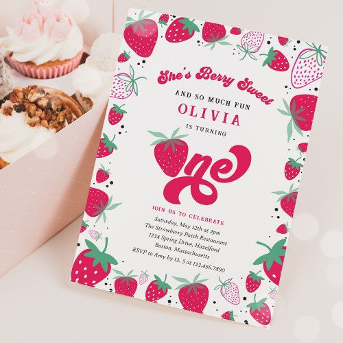 Strawberry Birthday Berry Sweet Birthday Party Invitation