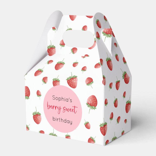 Strawberry Birthday Berry Sweet Favor Boxes (Front Side)