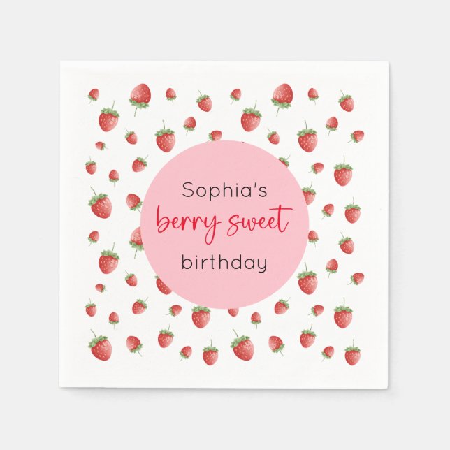 Strawberry Birthday Berry Sweet Napkins (Front)
