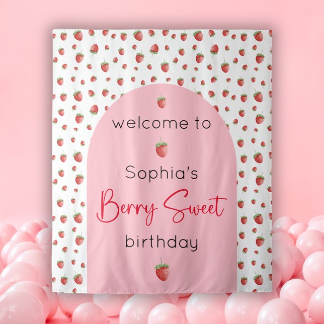 Strawberry Birthday Berry Sweet Tapestry (Creator Uploaded)