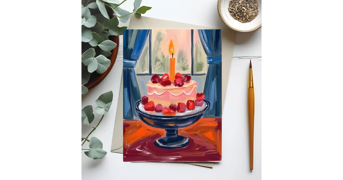 Strawberry Birthday Cake Holiday Postcard | Zazzle