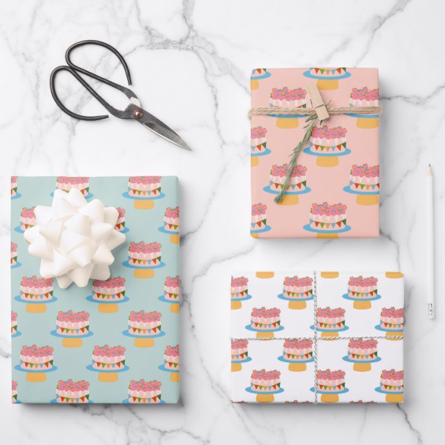 strawberry birthday cake wrapping paper sheets (Front)